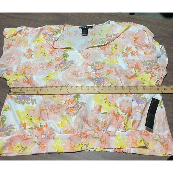 Floral Print Wrap Style Sheer Blouse With Short Flutter Sleeves Womens 1X OPPA! - Picture 8 of 11